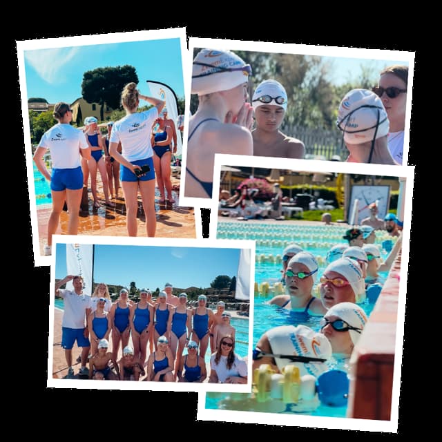 Sporters en coaches aan de badrand tijdens een trainingsweek